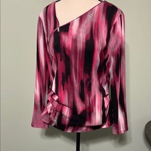 Calvin Klein Asymmetrical Pink Ruffled Long Sleeve Blouse
